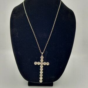 Silver Rhinestone Cross Pendant Necklace With Chain